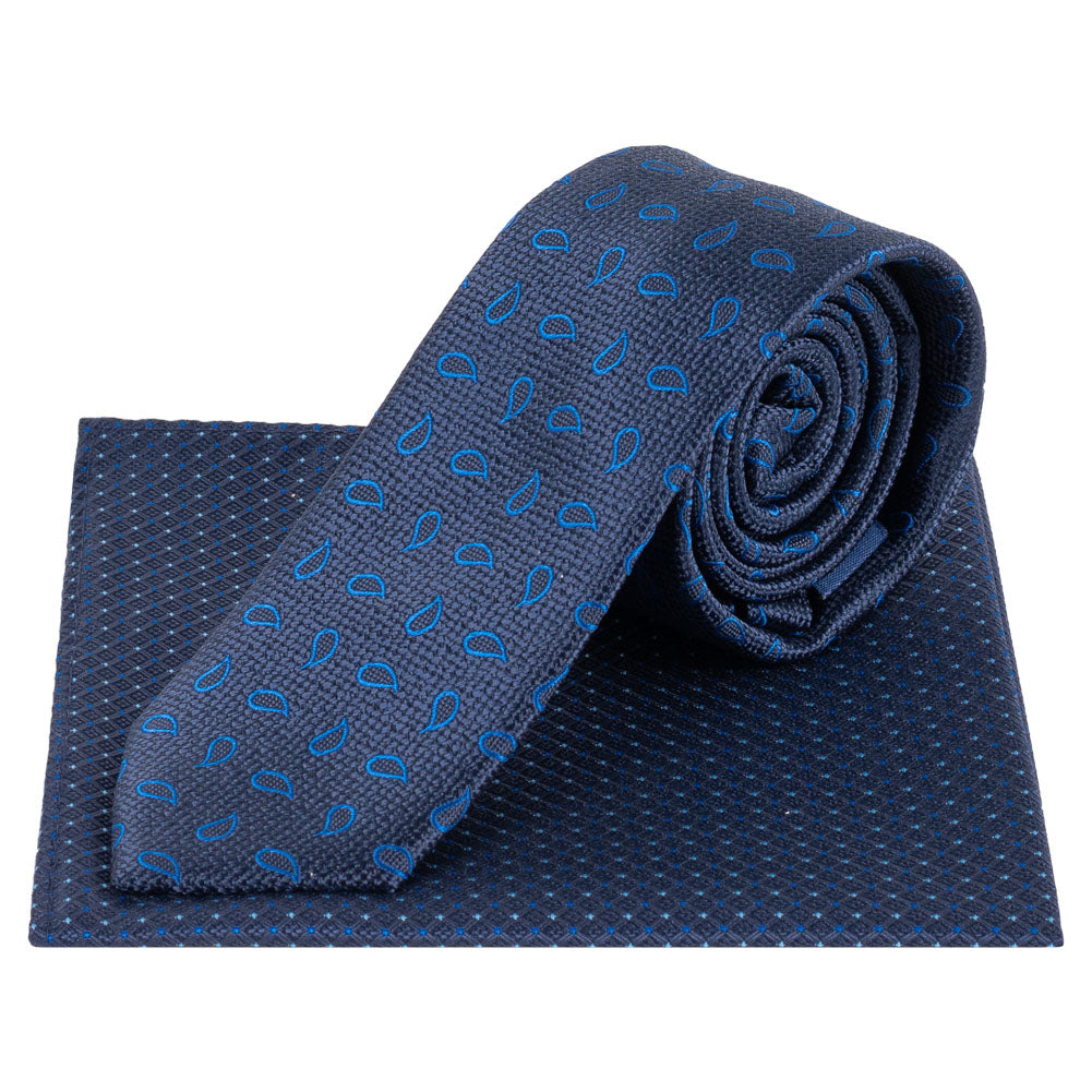 Lambretta Paisley Heren Gebreide Stropdas en Pochet LAMAW2315-NAVY
