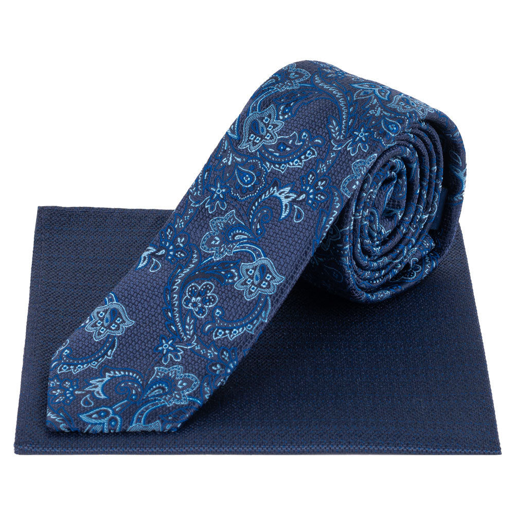 Lambretta Paisley Heren Gebreide Stropdas en Pochet LAMAW2314-NAVY