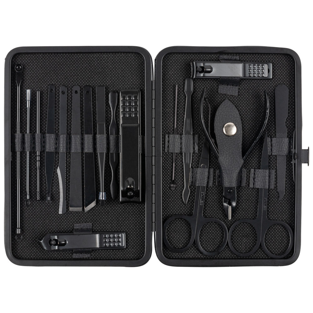 LEANDRO LIDO "Brescia" manicure/pedicure set 19-delig zwart