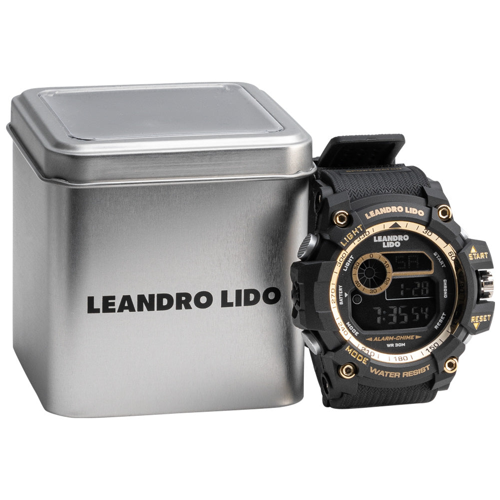LEANDRO LIDO "Genua" Unisex Sporthorloge zwart goud