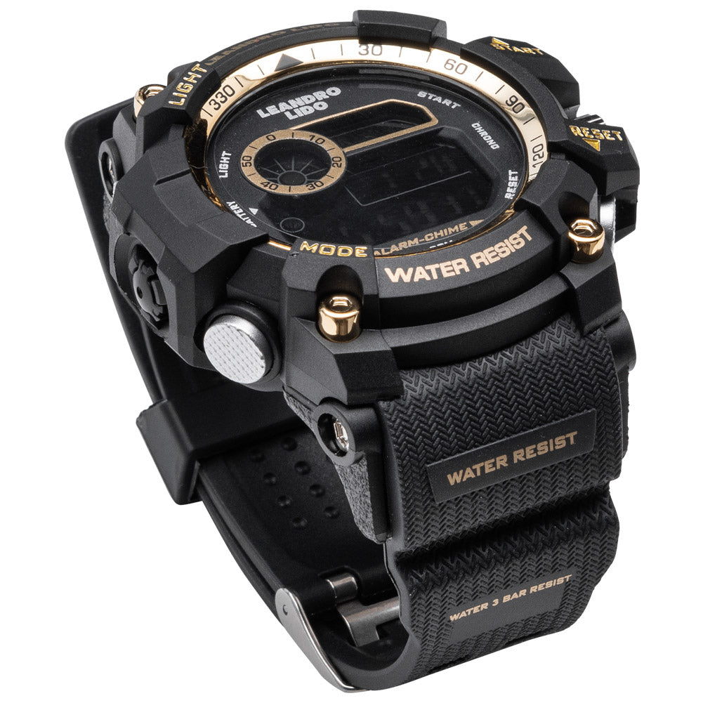 LEANDRO LIDO "Genua" Unisex Sporthorloge zwart goud