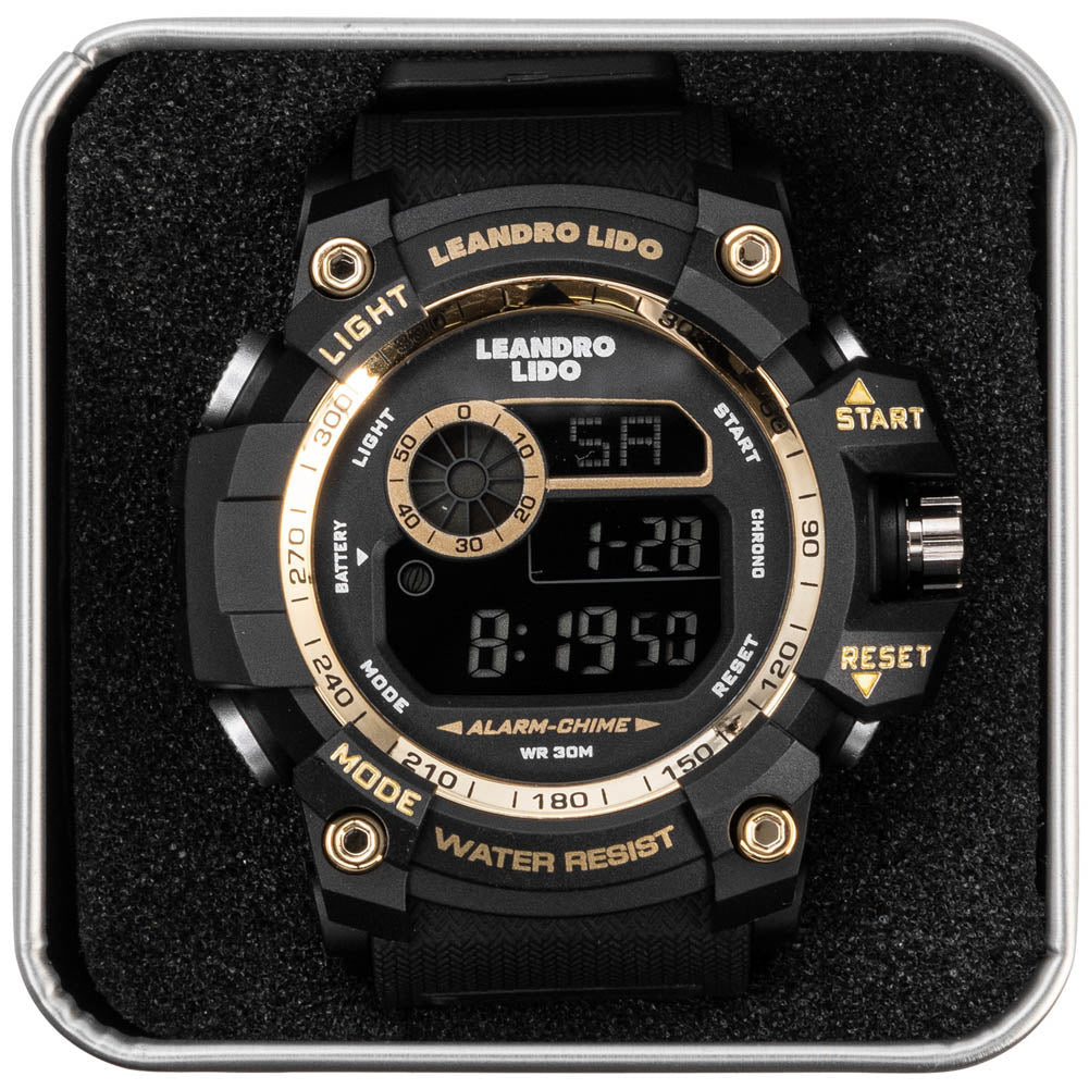 LEANDRO LIDO "Genua" Unisex Sporthorloge zwart goud