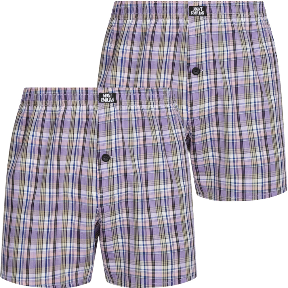 MONT EMILIAN "Nantes" heren American boxershorts 2-pack paars/ruit