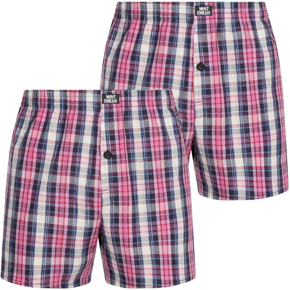 MONT EMILIAN "Nantes" heren boxershorts (2-pack) roze/ruit
