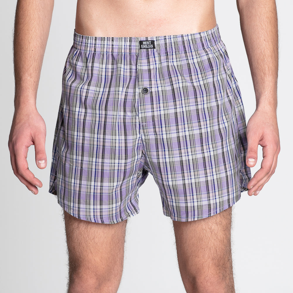 MONT EMILIAN "Nantes" heren American boxershorts 2-pack paars/ruit