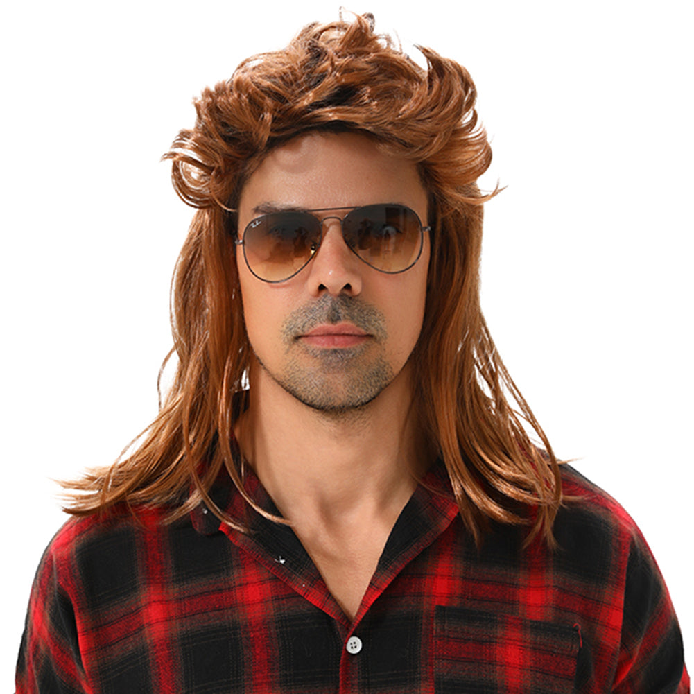 MAASKANTJE "Bami" Retro Mullet Vokuhila Pruik lichtbruin