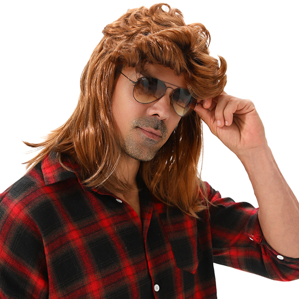 MAASKANTJE "Bami" Retro Mullet Vokuhila Pruik lichtbruin