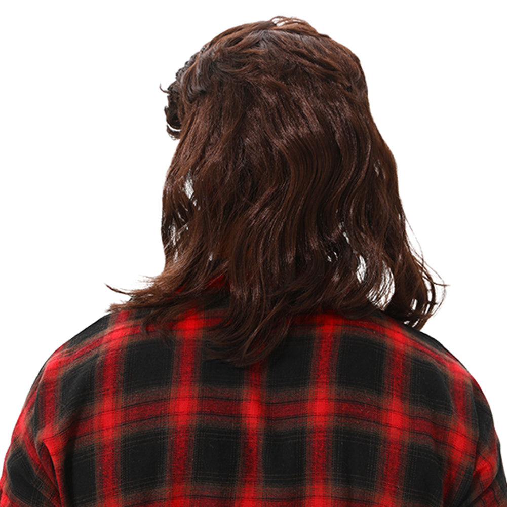 MAASKANTJE "Frituur" Retro Mullet Vokuhila pruik donkerbruin