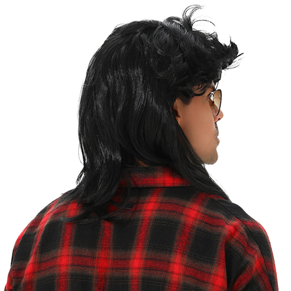 MAASKANTJE "Schnitzel" Retro Mullet Vokuhila Pruik zwart