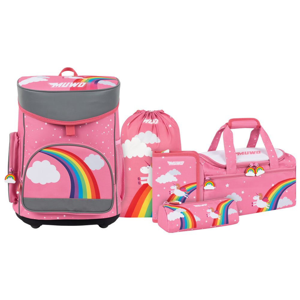 MUWO "Lil Unicorn" 5-delige schooltassenset voor kinderen