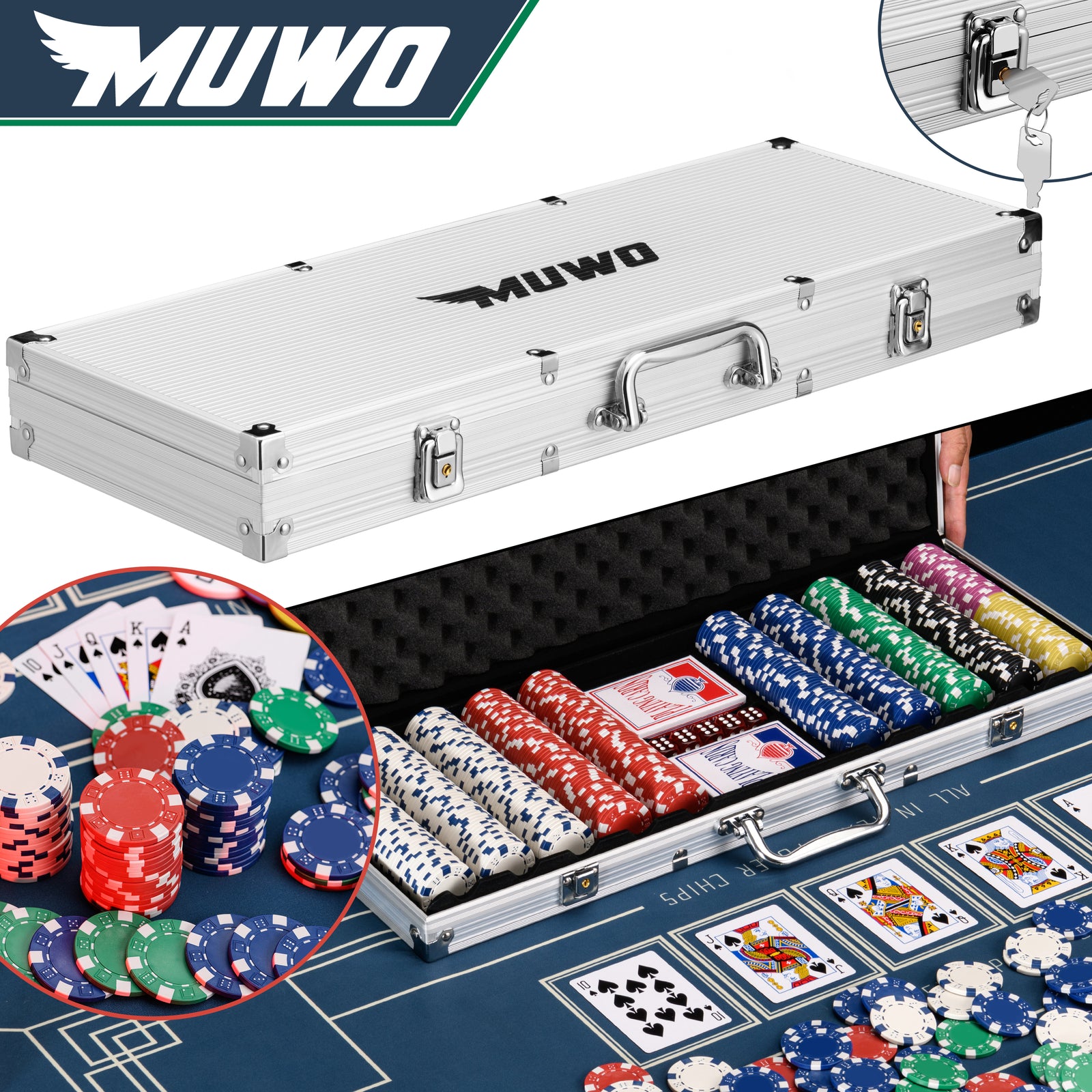 MUWO "All In" Pokerkoffer-set met 500 fiches