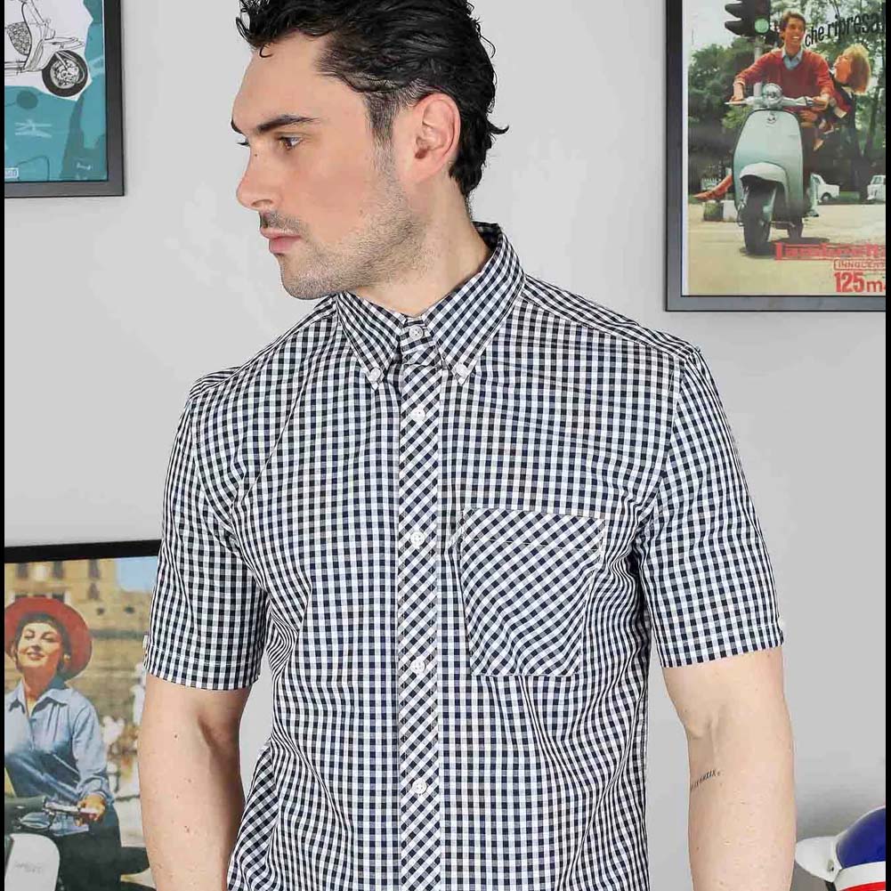 Lambretta Gingham heren overhemd met korte mouwen RWIS1455-NVY