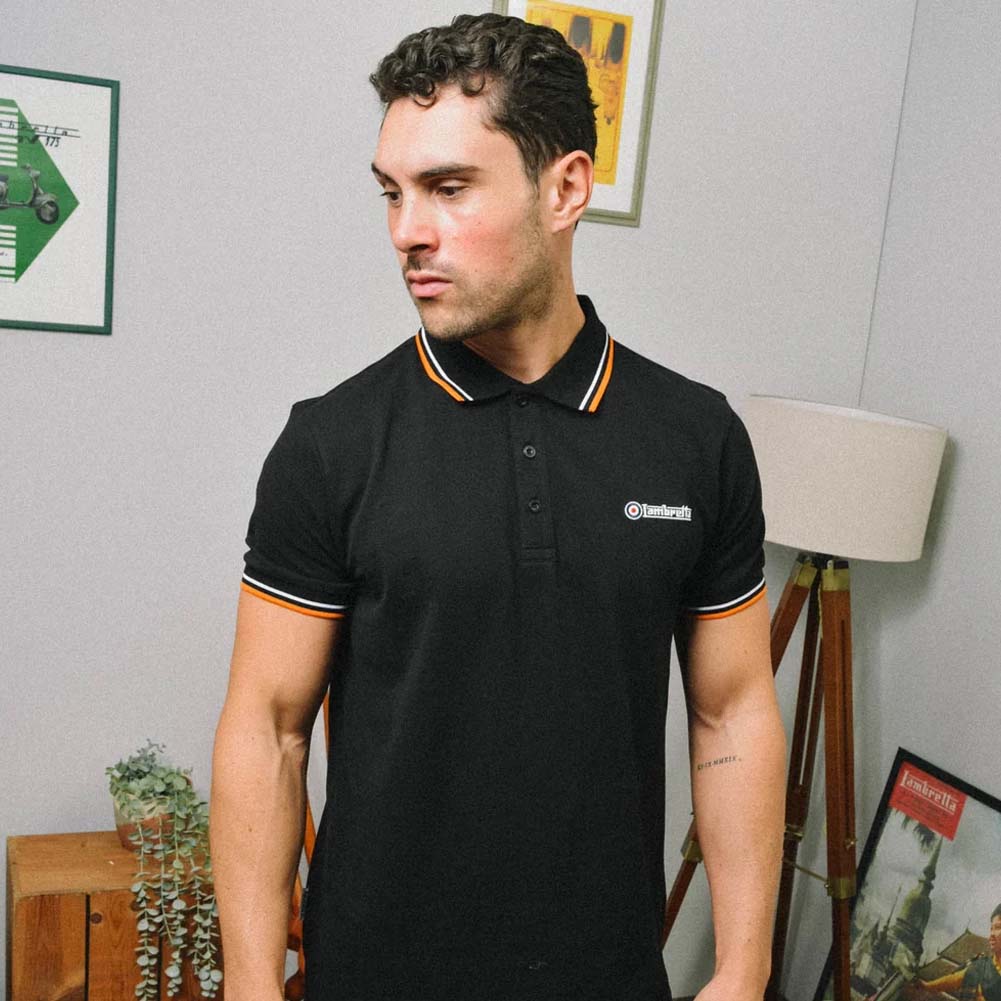 Lambretta Twin Tipped Heren Polo-shirt SS1608-Black-Wht-Marm