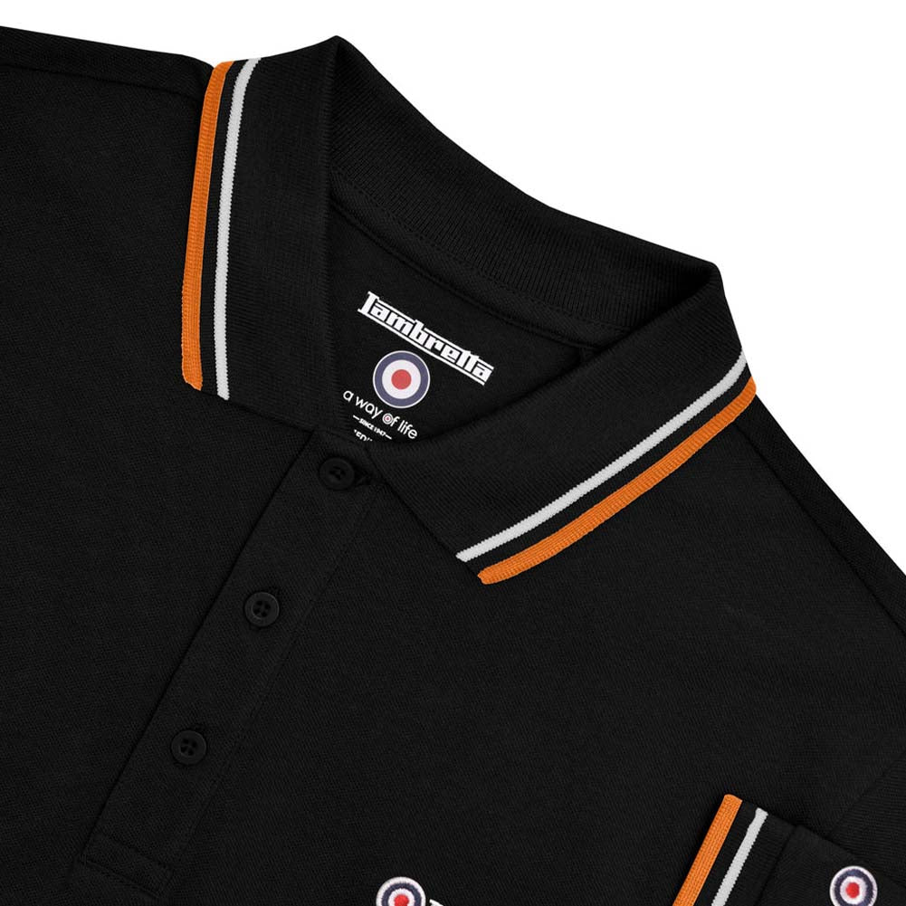 Lambretta Twin Tipped Heren Polo-shirt SS1608-Black-Wht-Marm