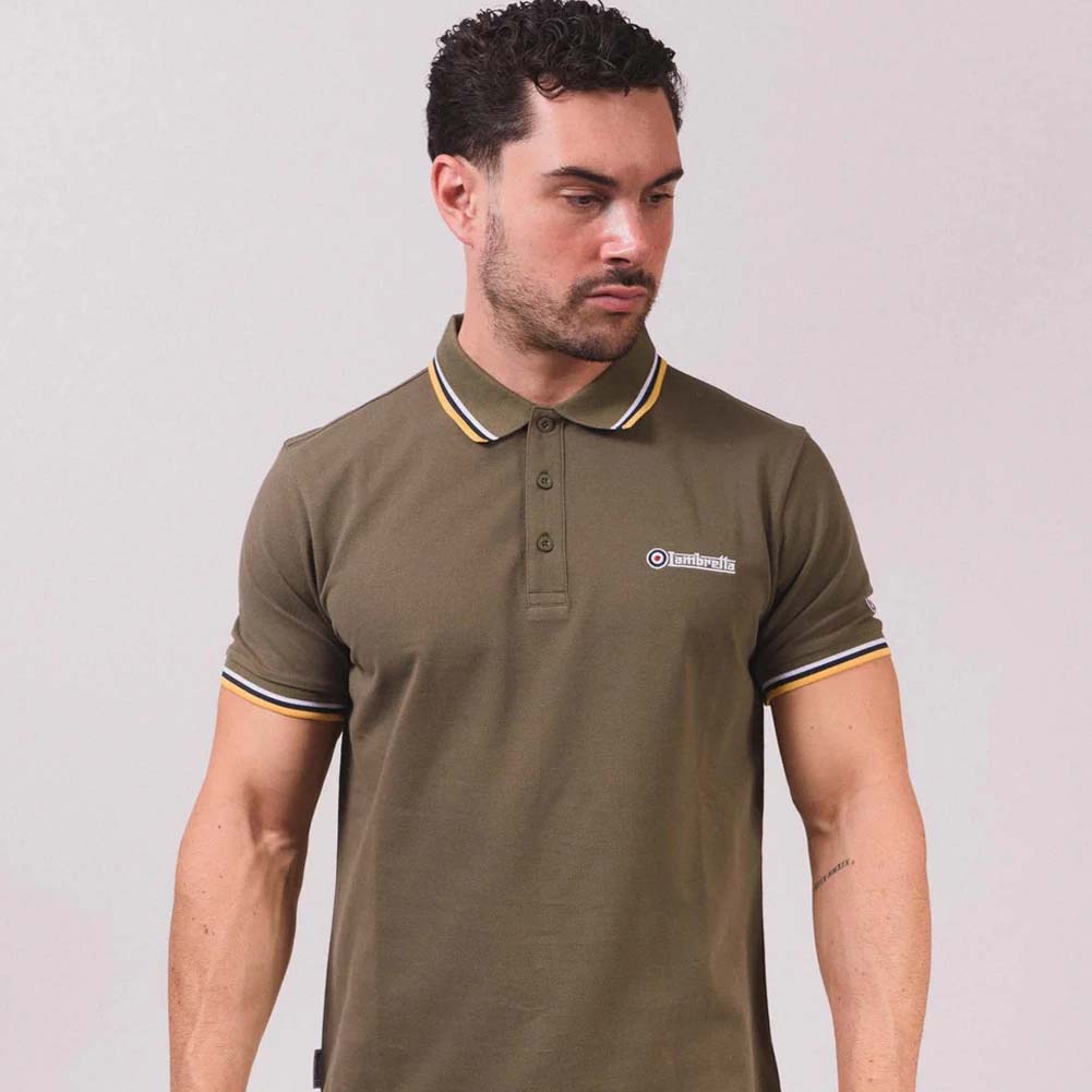 Lambretta Triple Tipped Poloshirt voor heren SS1650-KHAKI-W-N-G