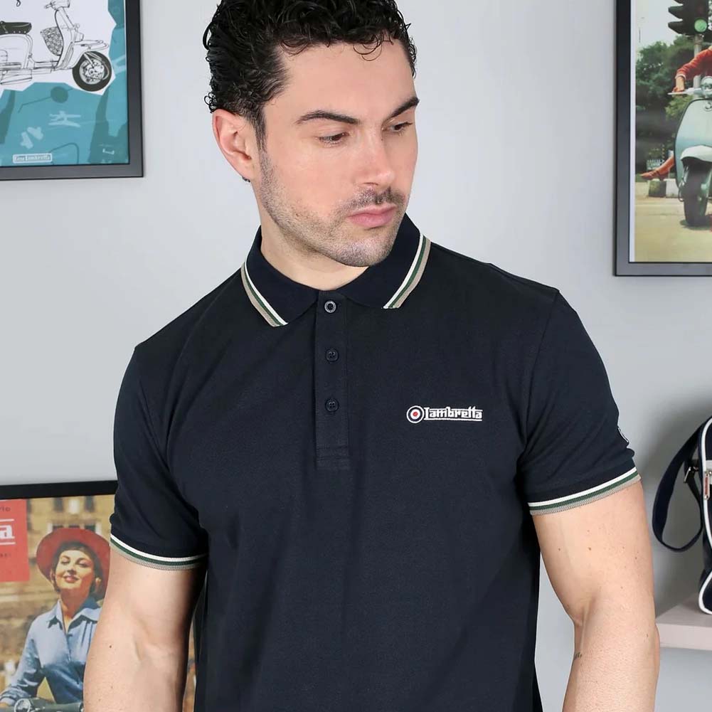 Lambretta Triple Tipped Poloshirt voor heren SS1650-NVY-T-G-C