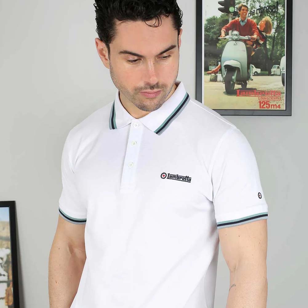 Lambretta Triple Tipped Poloshirt voor heren SS1650-WHT-C-N-S