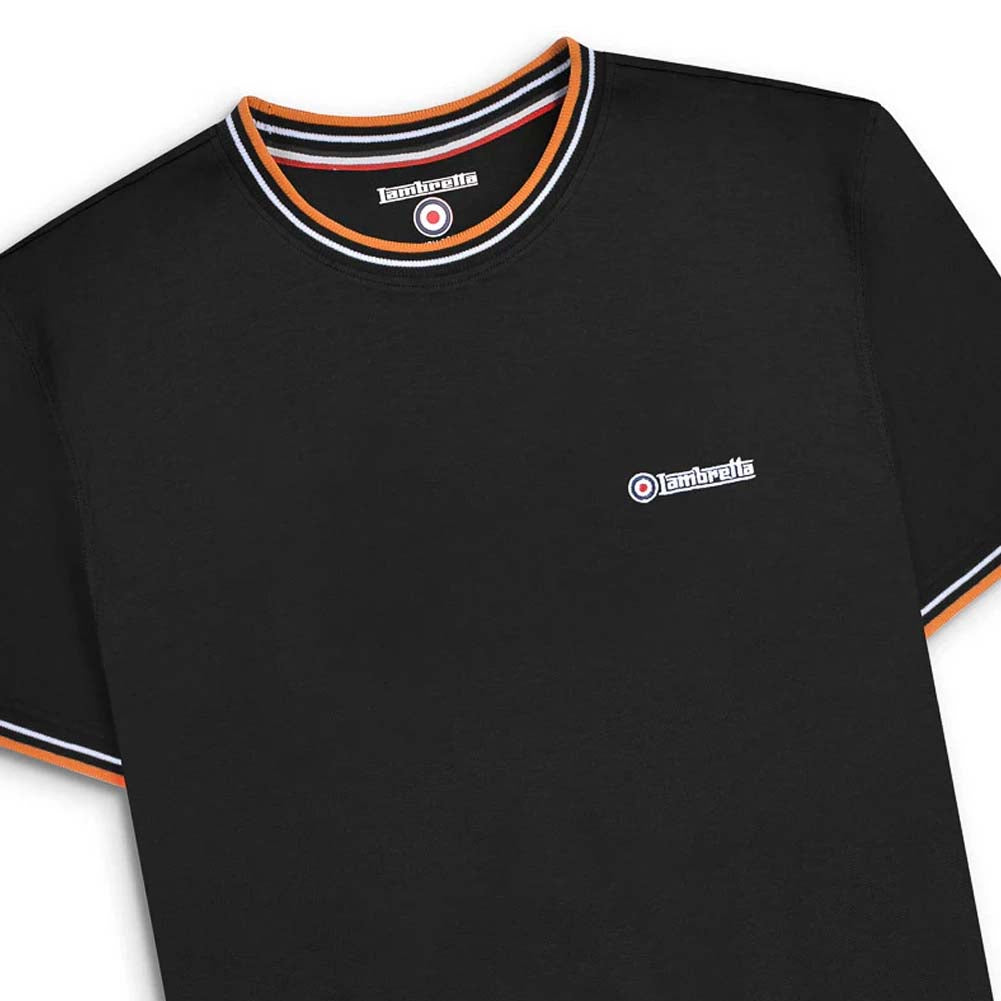 Lambretta Twin Tipped Pique Heren T-Shirt SS4008-BLK-wht-orange